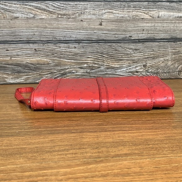 The Limited Vegan Faux Ostrich Leather Clutch Wristlet Purse Red‎ - Picture 3 of 7